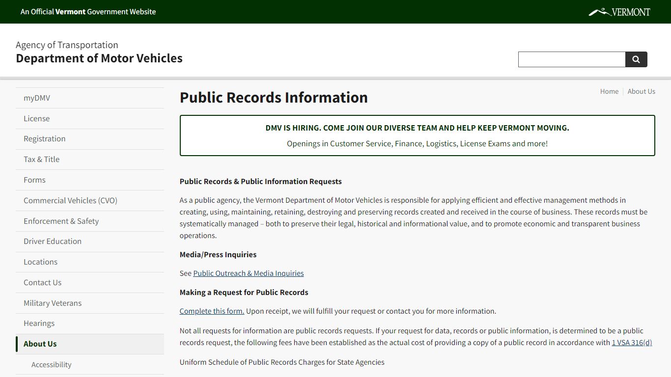 Public Records Information | Department of Motor Vehicles - Vermont