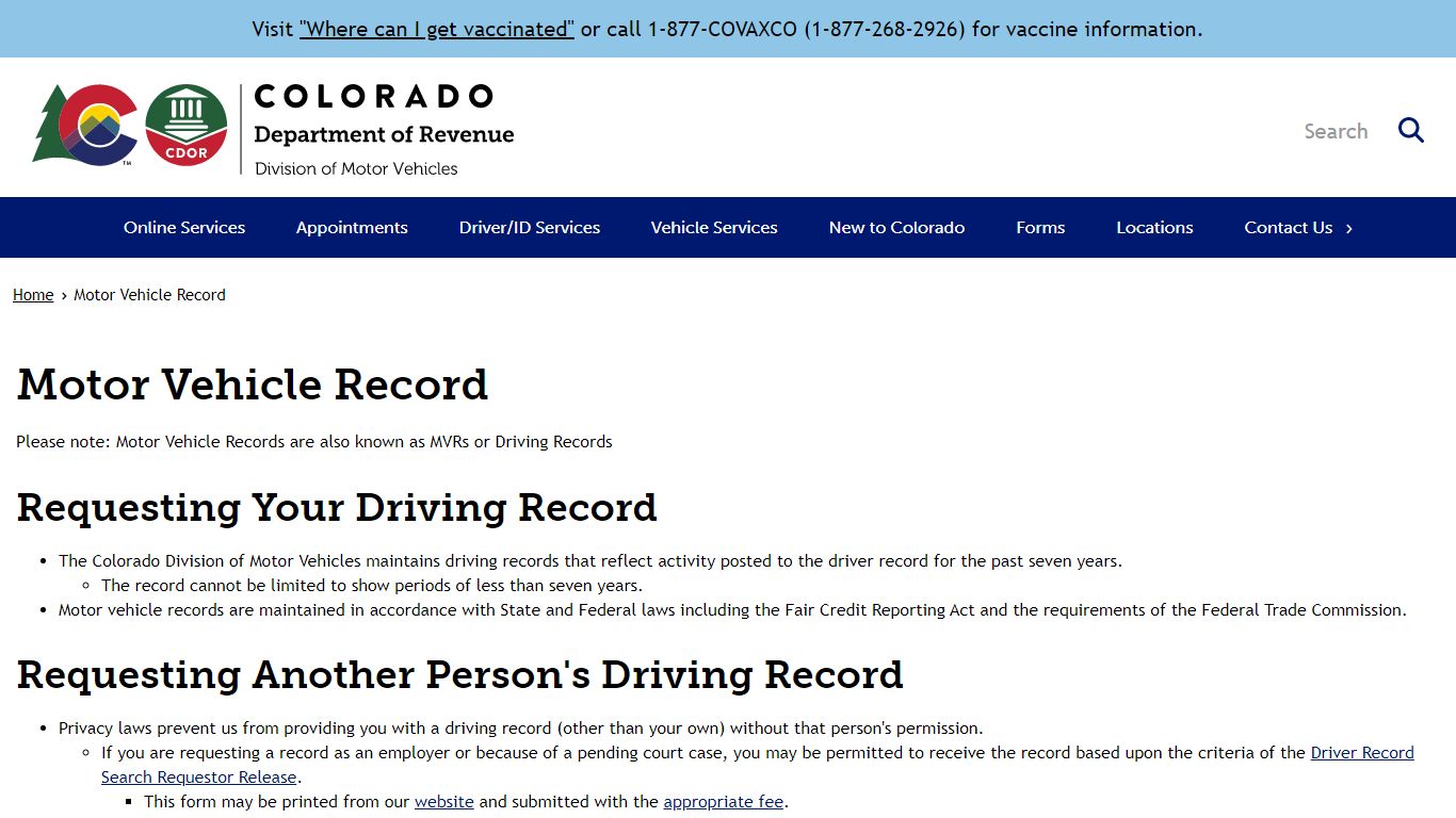 Motor Vehicle Record | Department of Revenue - Motor Vehicle - Colorado